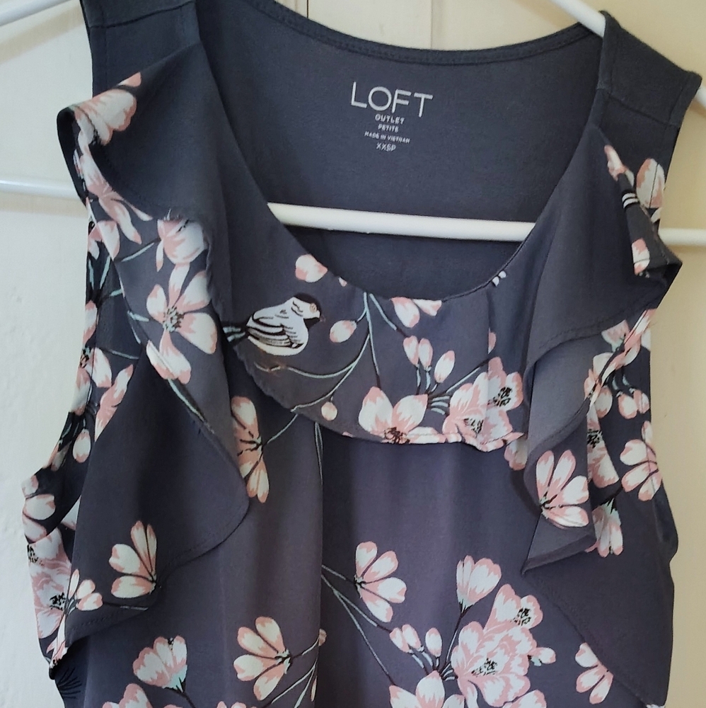 LOFT Sleeveless Blouse with Floral Design in Blue and Pink
